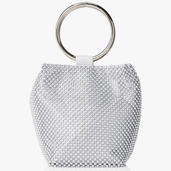 Jessica McClintock Womens Gwen Ball Mesh Ring Wristlet Pouch Clutch in Silver - Picture 1 of 9